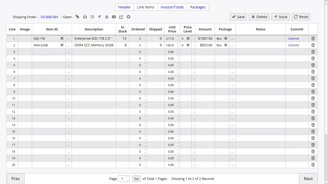 Shipping pick list showing order lines and quantities for 3PL fulfillment