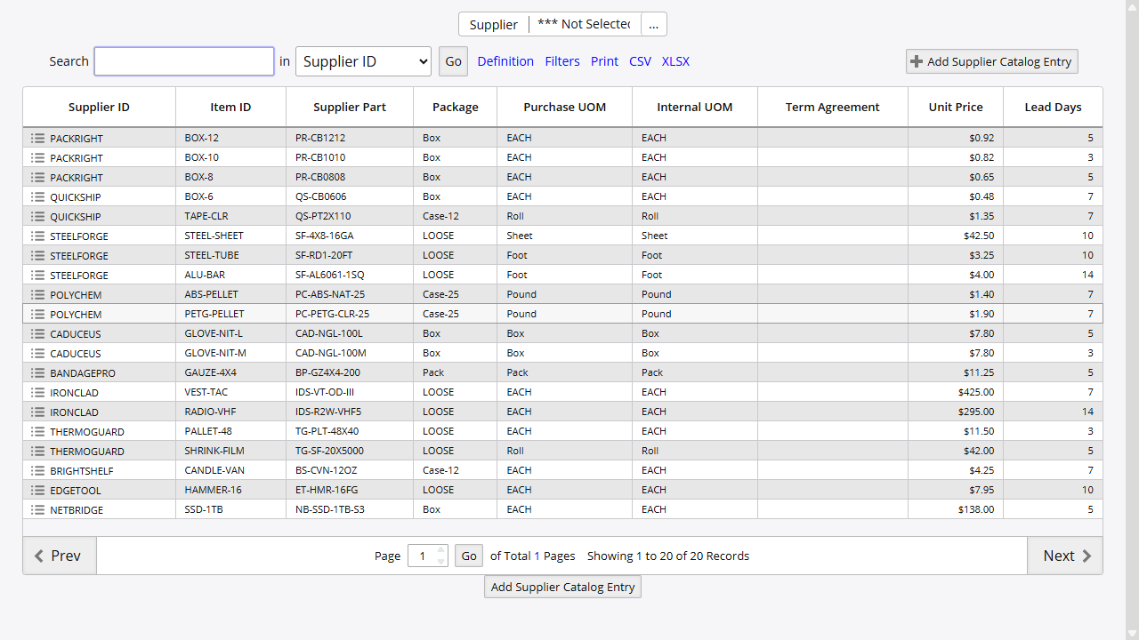 Supplier Catalog